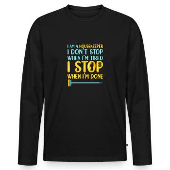Femme de ménage Ménage - T-shirt manches longues Premium bio Homme - noir - Devant - Nico (187cm)