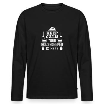 Femme de ménage Ménage - T-shirt manches longues Premium bio Homme - noir - Devant - Nico (187cm)