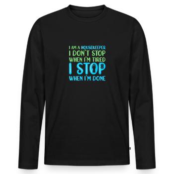 Femme de ménage Ménage - T-shirt manches longues Premium bio Homme - noir - Devant - Nico (187cm)