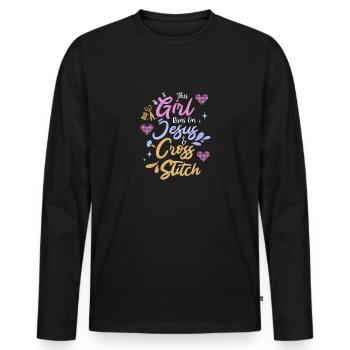 Cross Stitch Cross Stitch Embroidery - Men's Premium Organic Long Sleeve Shirt - black - Front - Nico (187cm)