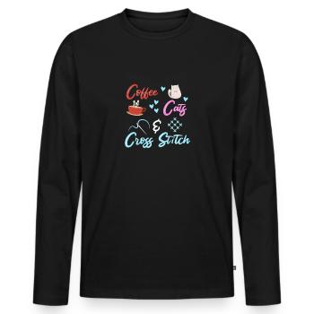 Cross Stitch Cross Stitch Embroidery - Men's Premium Organic Long Sleeve Shirt - black - Front - Nico (187cm)