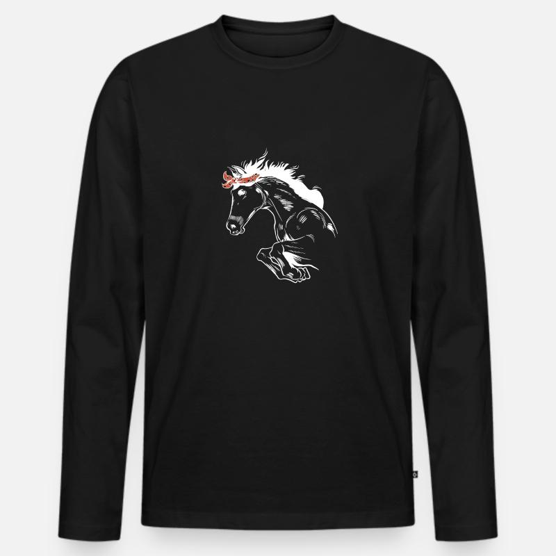 Pferd reiten Reiter Reitsport - Männer Premium Bio Langarmshirt - Schwarz