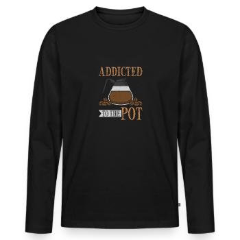 Accro au buveur de café en pot - T-shirt manches longues Premium bio Homme - noir - Devant - Nico (187cm)