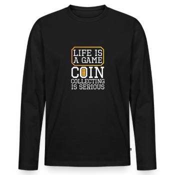 Les collectionneurs de pièces collectent des pièces - T-shirt manches longues Premium bio Homme - noir - Devant - Nico (187cm)