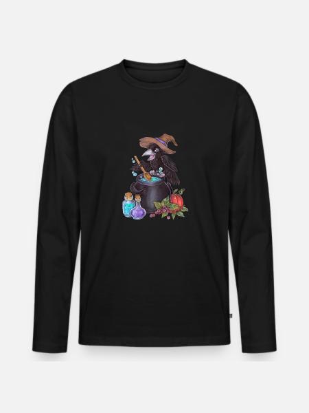 Niedlicher Magie Rabe Hexe mit Kessel Alchemie - Männer Premium Bio Langarmshirt - Schwarz