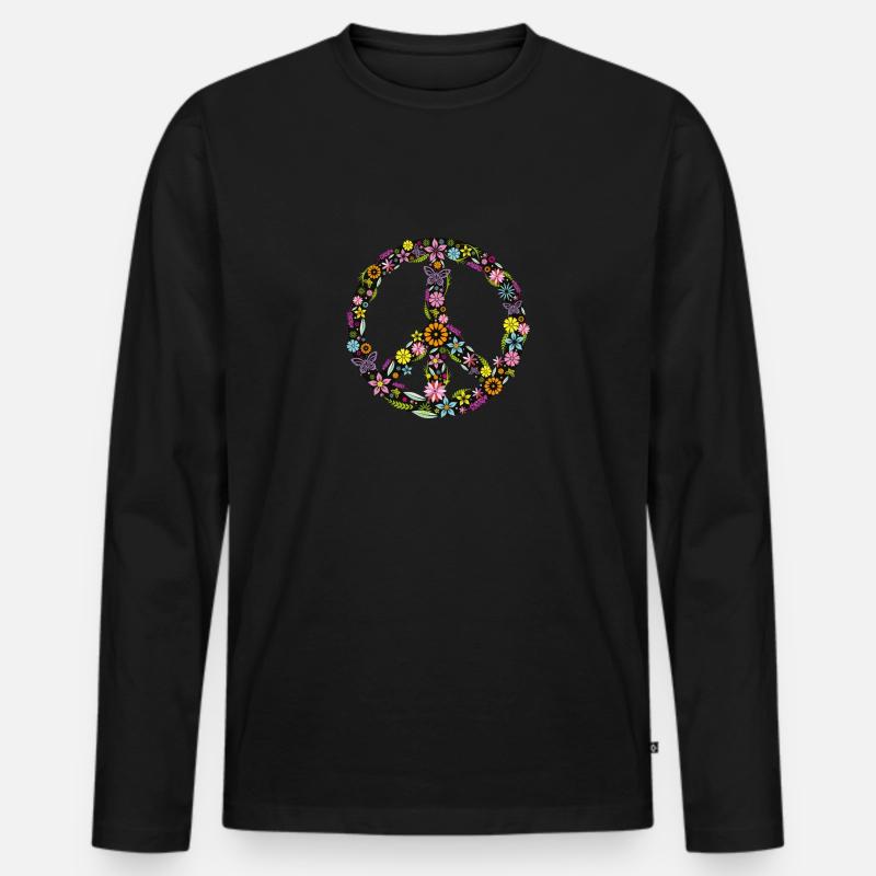 Floral Peace - Männer Premium Bio Langarmshirt - Schwarz