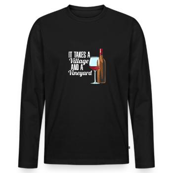 Man braucht ein Dorf und einen Weinberg - Männer Premium Bio Langarmshirt - Schwarz - Vorne - Nico (187cm)