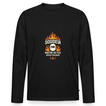 Soudeur - Maître du feu depuis toujours - T-shirt manches longues Premium bio Homme - noir - Devant - Nico (187cm)