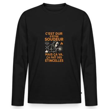 Dur d'être soudeur mais ça fait des étincelles - T-shirt manches longues Premium bio Homme - noir - Devant - Nico (187cm)