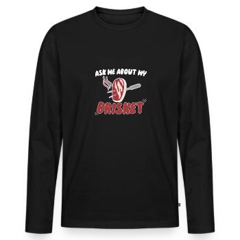 Fragen Sie mich nach meiner Brisket - Männer Premium Bio Langarmshirt - Schwarz - Vorne - Nico (187cm)