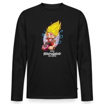 Coiffeuse drôle de coiffeur blonde - T-shirt manches longues Premium bio Homme - noir - Devant - Nico (187cm)