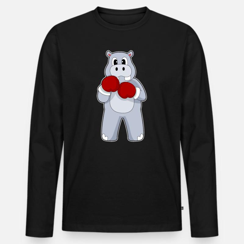 Nilpferd Boxer Boxhandschuhe Boxen - Männer Premium Bio Langarmshirt - Schwarz