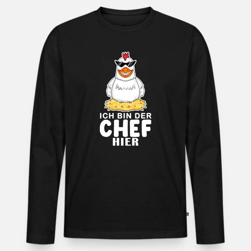 Chef Spruch mit huhn Motiv - Männer Premium Bio Langarmshirt - Schwarz