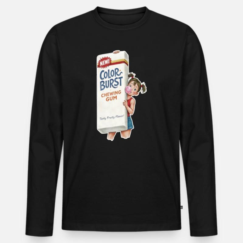  Retro Kaugummi - Männer Premium Bio Langarmshirt - Schwarz
