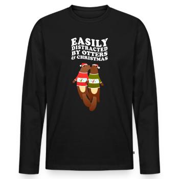 Easily Distracted By Otters And Christmas Otter - Männer Premium Bio Langarmshirt - Schwarz - Vorne - Nico (187cm)