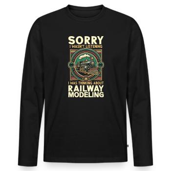 Amateurs de modélisme ferroviaire - T-shirt manches longues Premium bio Homme - noir - Devant - Nico (187cm)