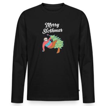 Merry Slothma's Christmas Sloth Santa Claus - Men's Premium Organic Long Sleeve Shirt - black - Front - Nico (187cm)