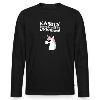 Facilement distrait par les licornes Licorne - T-shirt manches longues Premium bio Homme - noir - Devant - Nico (187cm)