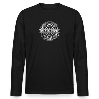 Aidez-vous vous-même - T-shirt manches longues Premium bio Homme - noir - Devant - Nico (187cm)