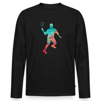 Badminton PopArt - T-shirt manches longues Premium bio Homme - noir - Devant - Nico (187cm)