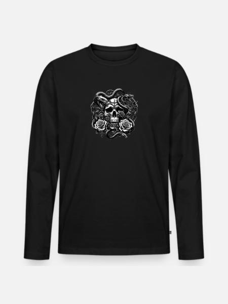 Crâne gothique et Roses Art graphique - T-shirt manches longues Premium bio Homme - noir