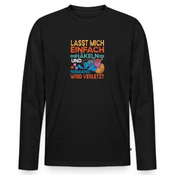 Häkeln = niemand verletzt! - Crochet Crocheting - Männer Premium Bio Langarmshirt - Schwarz - Vorne - Nico (187cm)
