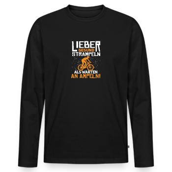 Strampeln? Ampeln! - Mountainbiker Mountainbike - Männer Premium Bio Langarmshirt - Schwarz - Vorne - Nico (187cm)