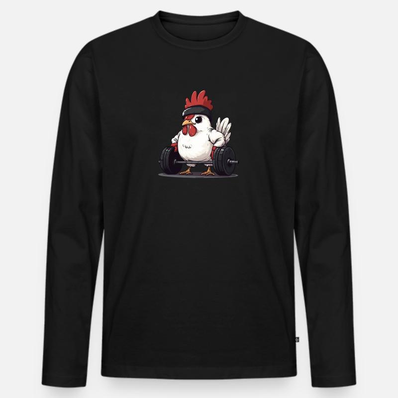 Kreuzheben Huhn - Männer Premium Bio Langarmshirt - Schwarz