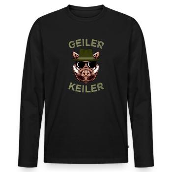 Jagd Jäger Evolution Hirsch Waidmann Lustig Spruch - Männer Premium Bio Langarmshirt - Schwarz - Vorne - Nico (187cm)