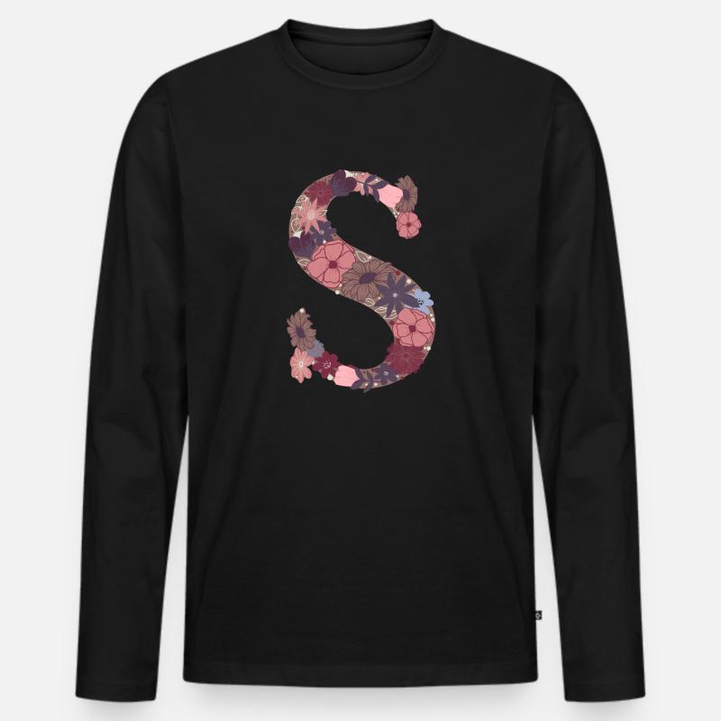Blumenbuchstabe S - Männer Premium Bio Langarmshirt - Schwarz