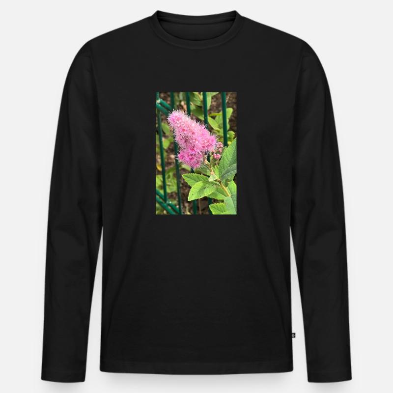 Rosa Blume - Männer Premium Bio Langarmshirt - Schwarz
