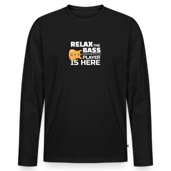 Relax The Bass Player Is Here Bassist Gifts For A - Men's Premium Organic Long Sleeve Shirt - black - Front - Nico (187cm)