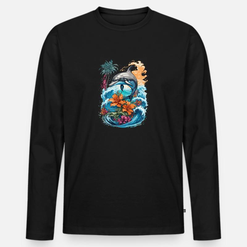 Cute Dolphin - Männer Premium Bio Langarmshirt - Schwarz