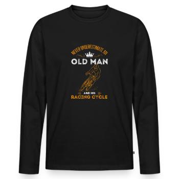 Vieil homme cyclisme route vélo grand-père idée cadeau âge - T-shirt manches longues Premium bio Homme - noir - Devant - Nico (187cm)
