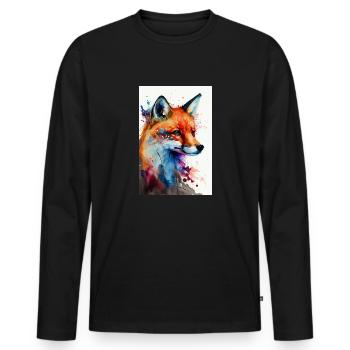 Renard Renards Animal Animal Aquarelle - T-shirt manches longues Premium bio Homme - noir - Devant - Nico (187cm)