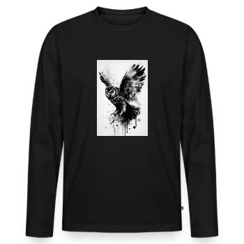 Hibou Oiseau Animal Hiboux Noir et Blanc - T-shirt manches longues Premium bio Homme - noir - Devant - Nico (187cm)