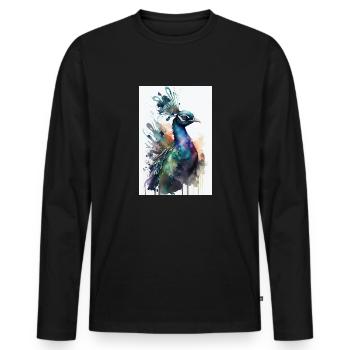 Pfau Vogel Tier Pfauen Watercolors - Männer Premium Bio Langarmshirt - Schwarz - Vorne - Nico (187cm)