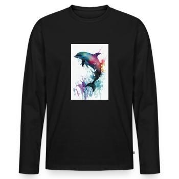 Dauphin Poisson marin Dauphins Poisson Animal Aquarelle - T-shirt manches longues Premium bio Homme - noir - Devant - Nico (187cm)