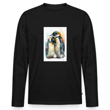 Pinguin Pinguine Tier Watercolor - Männer Premium Bio Langarmshirt - Schwarz - Vorne - Nico (187cm)