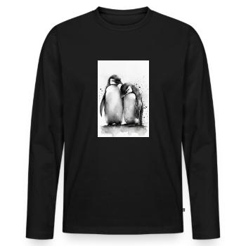 Pinguin Pinguine Tier Watercolors - Männer Premium Bio Langarmshirt - Schwarz - Vorne - Nico (187cm)