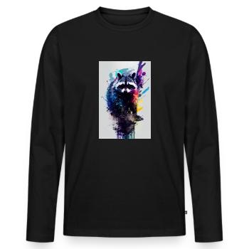 Aquarelles de raton laveur - T-shirt manches longues Premium bio Homme - noir - Devant - Nico (187cm)