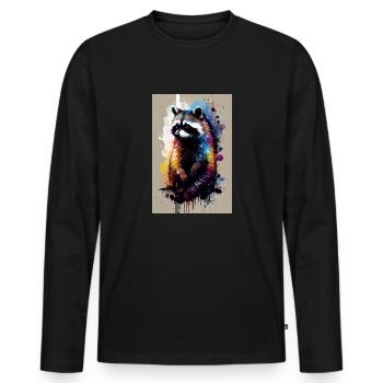 Aquarelle de raton laveur - T-shirt manches longues Premium bio Homme - noir - Devant - Nico (187cm)