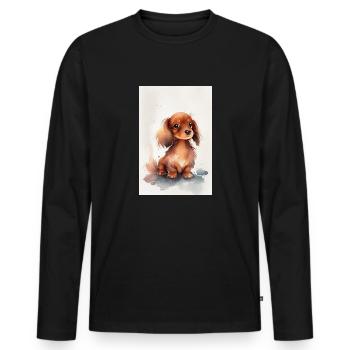 Chien teckel - T-shirt manches longues Premium bio Homme - noir - Devant - Nico (187cm)