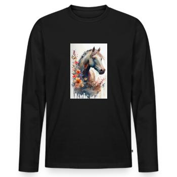Pferd Pferde Reiten Pferdereiten Sprungreiten - Männer Premium Bio Langarmshirt - Schwarz - Vorne - Nico (187cm)