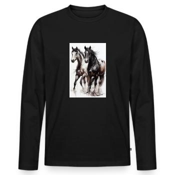 Pferd Pferde Reiten Pferdereiten Sprungreiten - Männer Premium Bio Langarmshirt - Schwarz - Vorne - Nico (187cm)