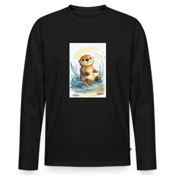 Otter Sea Otter Watercolor - Men's Premium Organic Long Sleeve Shirt - black - Front - Nico (187cm)