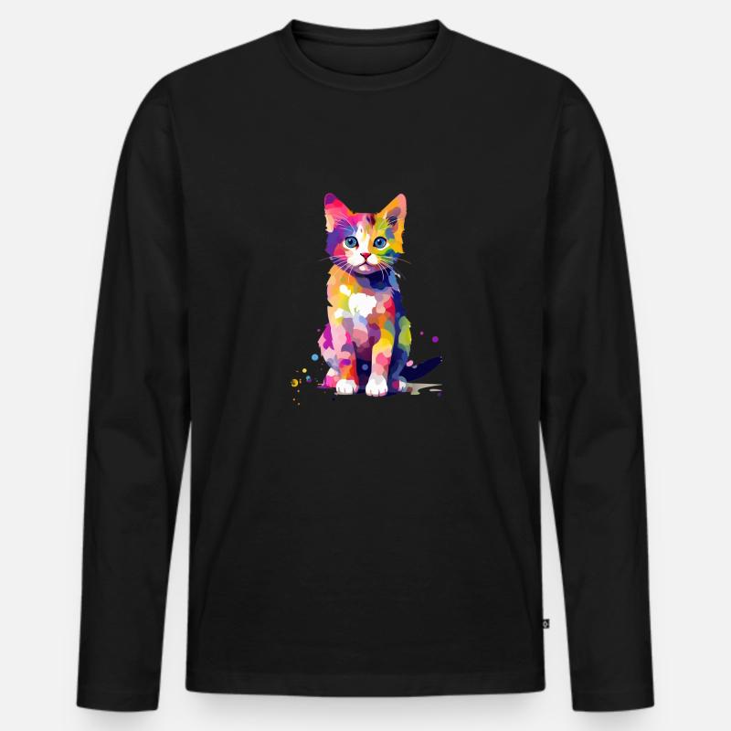 Farbklecks Katze - Männer Premium Bio Langarmshirt - Schwarz