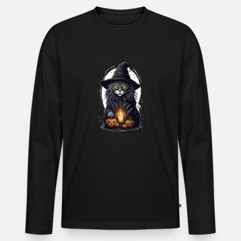 Halloween Katze - Männer Premium Bio Langarmshirt - Schwarz