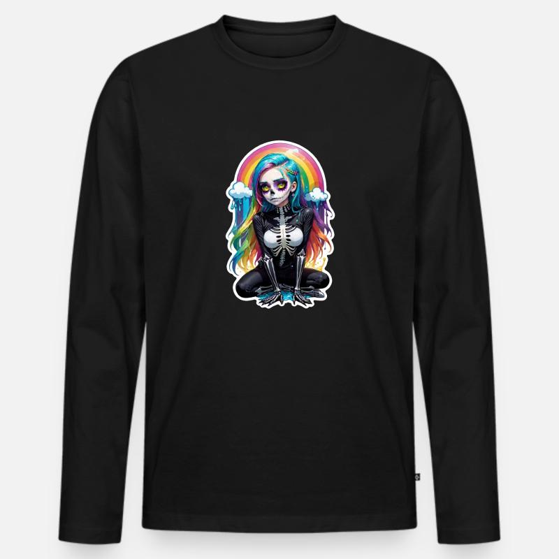 Halloween - Rock & Regenbogen - Männer Premium Bio Langarmshirt - Schwarz