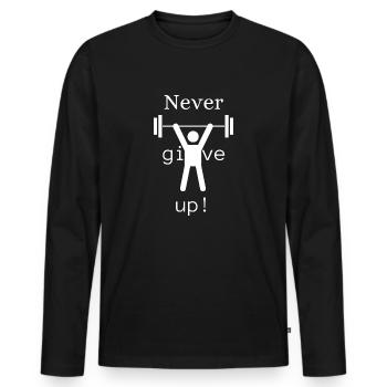 Never give up - Männer Premium Bio Langarmshirt - Schwarz - Vorne - Nico (187cm)